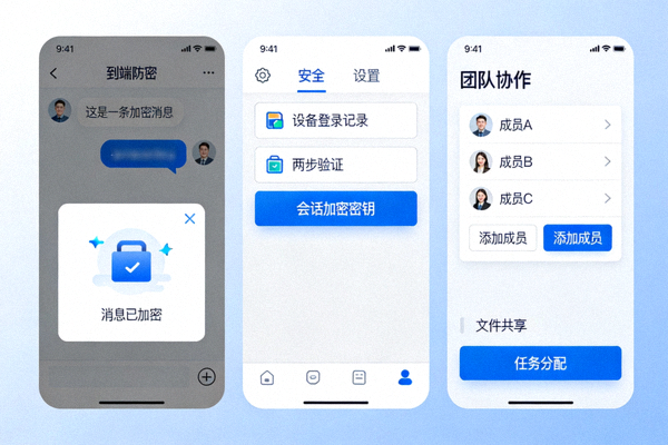 探索纸飞机Telegram端到端加密会话、安全设置与团队协作功能的综合界面展示
