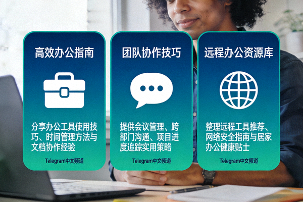 展示多个提升工作效率与团队连接的必备Telegram中文频道列表与简介卡片