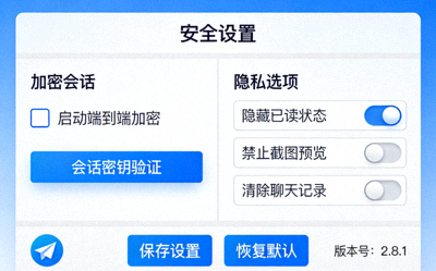 纸飞机中文电脑版安全设置面板截图 - 展示加密会话与隐私选项